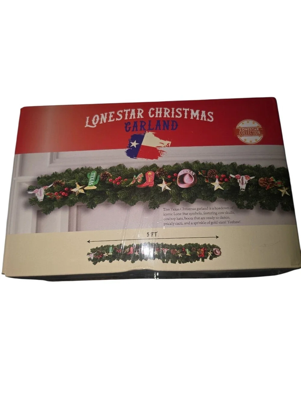 5ft Texas Themed Christmas Garland. New In Box.